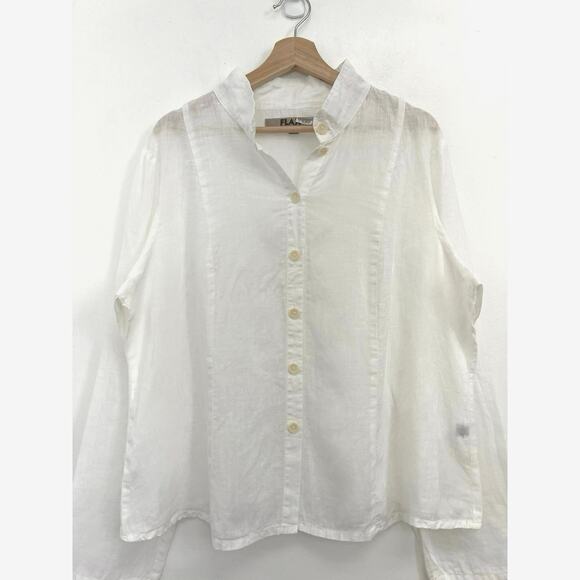 FLAX Coastal 100% Linen Lightweight Airy Mandarin Collar Button-Down Shirt - Med - Picture 3 of 10